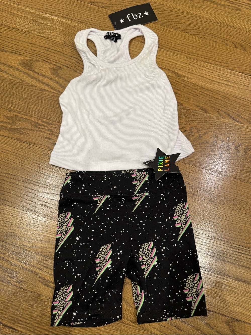 Flowers by Zoe White Ribbed Tank & Pixielane Black Lightning Shorts Set 3T NWT